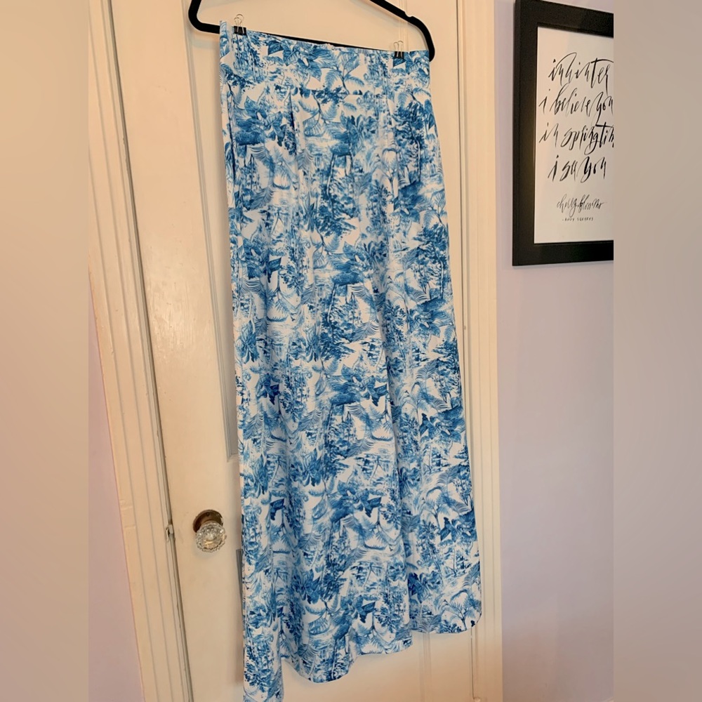 Two piece wide, legged outfit.